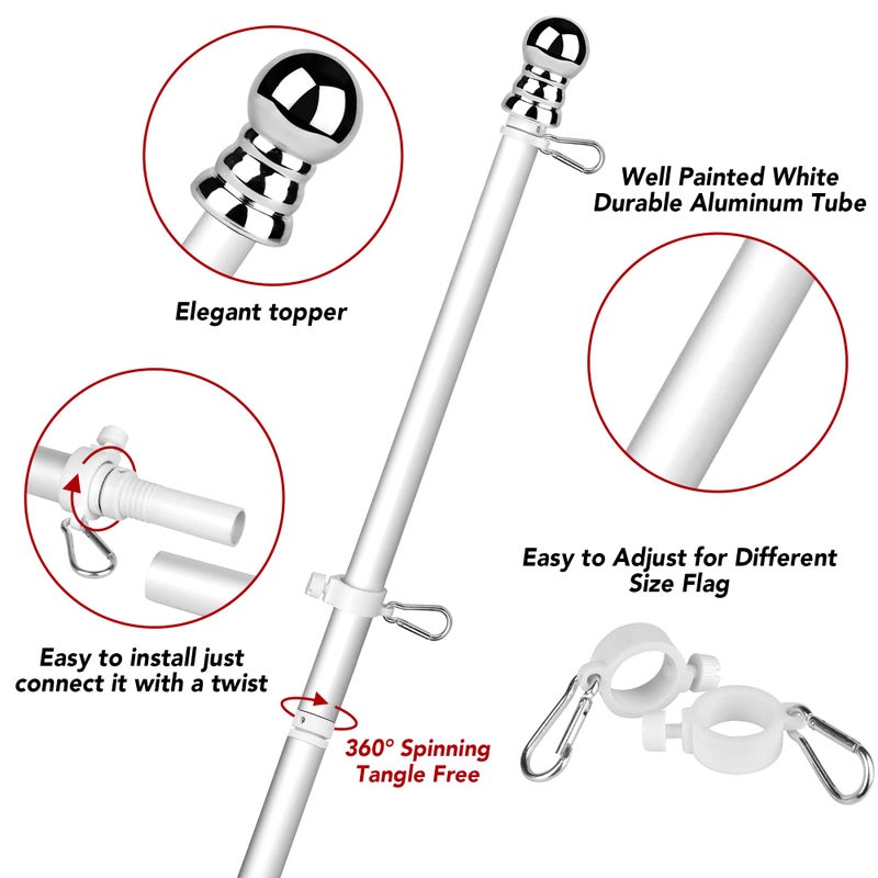 Hoople Tangle Free Spinning Flag Pole, 6FT Aluminum Rotating Flagpoles Two Piece Design Rustroof High Wind Resistant American Flag Poles for Outside House Garden Boat Truck Commercial - Image 2